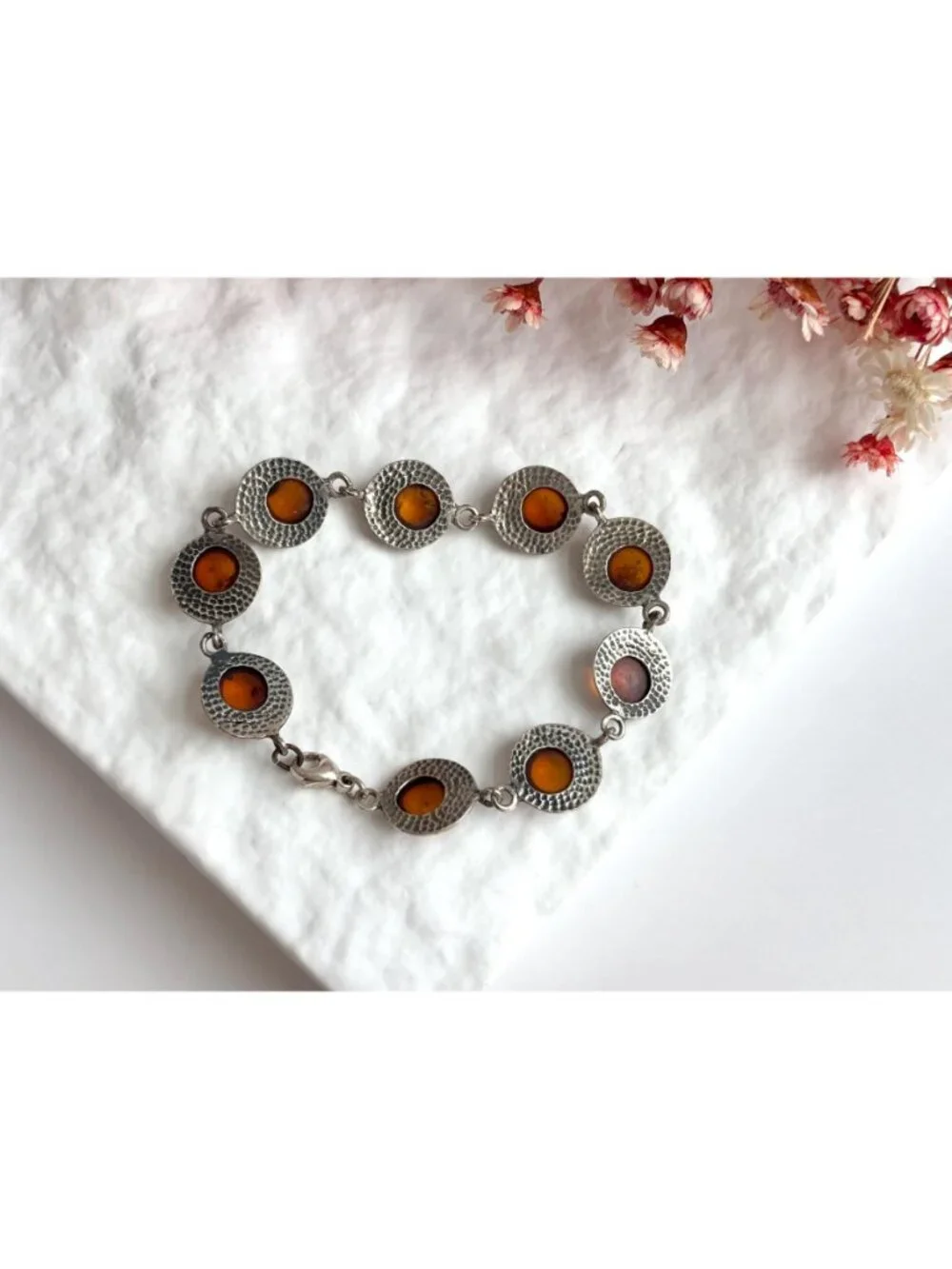 Natural Baltic Amber Modernist Chainlink Sterling Silver 925 Vintage Bracelet
